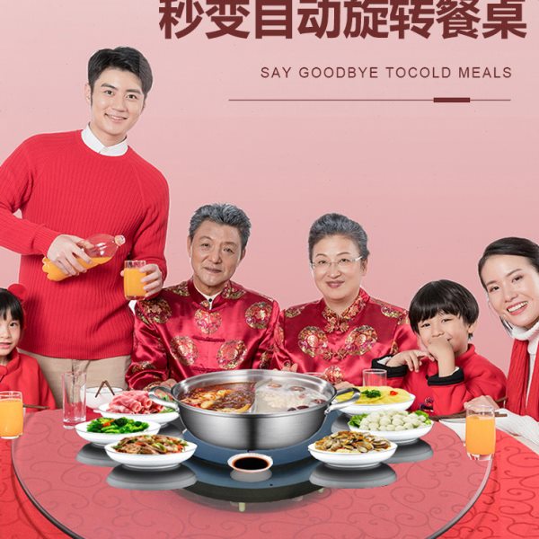 电动餐桌电磁炉转盘围炉火锅桌钢化玻璃圆形开孔桌面自动旋转转盘