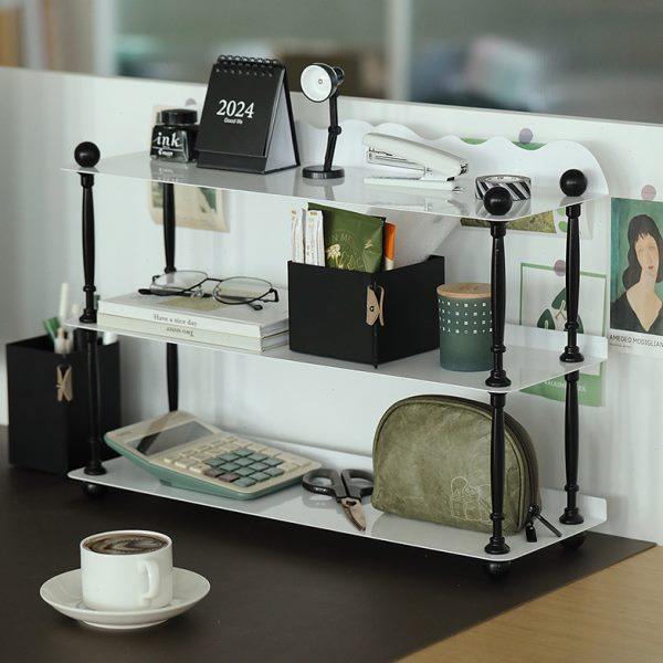 白色三层置物架 办公桌面收纳架 多层铁艺杯子架书房多功能整理架,收纳整理,化妆品收纳架,淘宝优惠券,粉丝福利购,淘宝优惠卷
