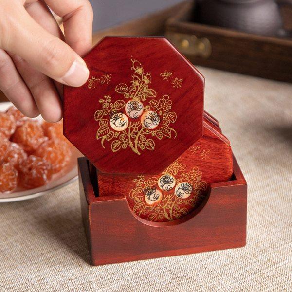 实木杯垫茶道茶垫茶水杯垫木质茶托中式复古功夫红木螺钿托隔热垫,餐饮具,杯垫,淘宝优惠券,粉丝福利购,淘宝优惠卷