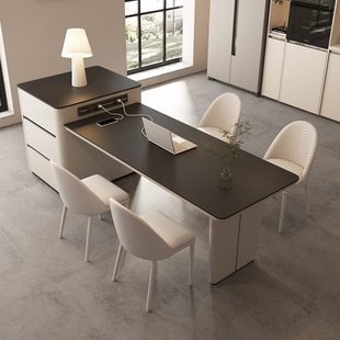 法式高级岛台餐桌一体家用可伸缩岩板导台定制餐厅中岛台厨房倒台