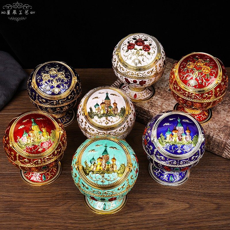 欧式创意个性球形高档时尚烟灰缸风水家居客厅摆件男士生日礼物