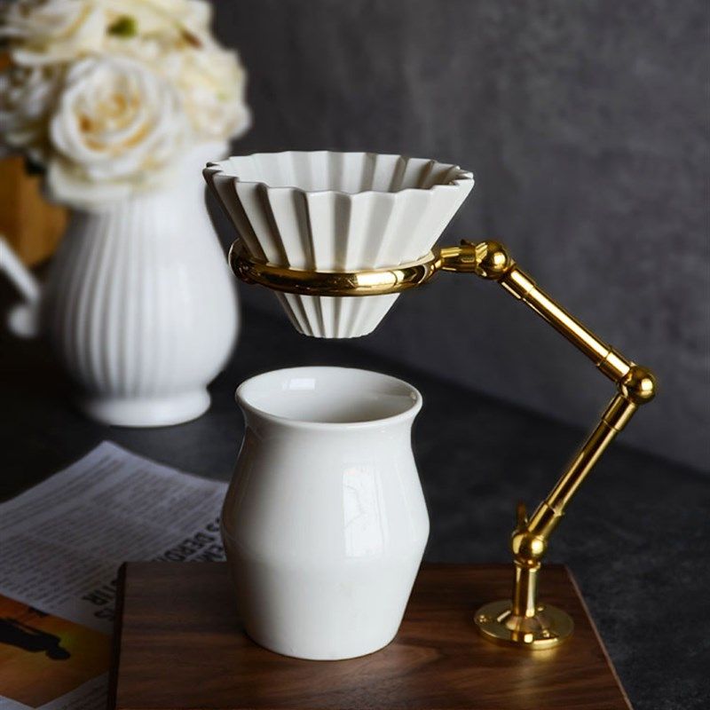 手冲咖啡支架套装v60滤杯黄铜架胡桃木折纸滤杯咖啡壶咖啡过滤架