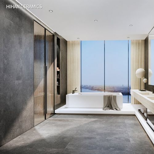 酒店卫生间瓷砖灰色哑光防滑600X1200水磨石地砖奶茶店餐厅仿古砖