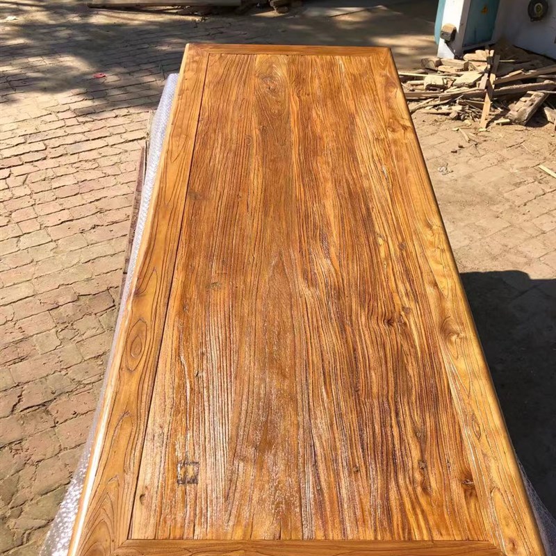 老榆木实木风化茶桌家用餐桌旧木板吧台复古简约茶台风化门板定制