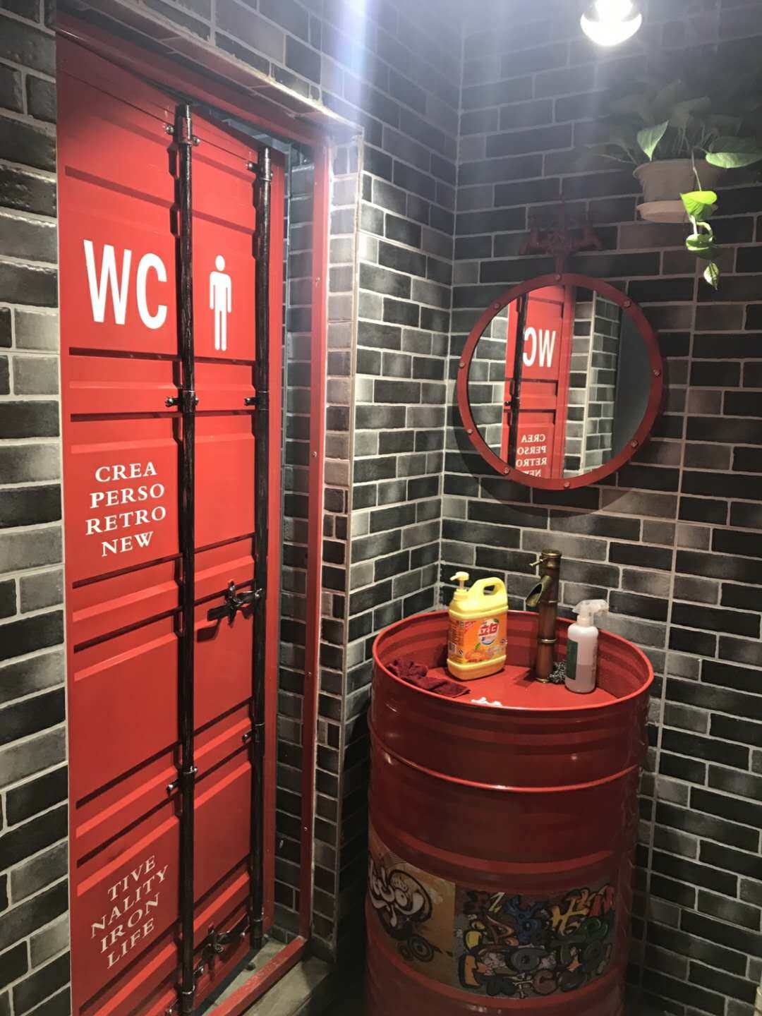 铁艺复古油漆桶洗手台工业风酒吧餐厅洗漱台落地式铁艺立柱圆形