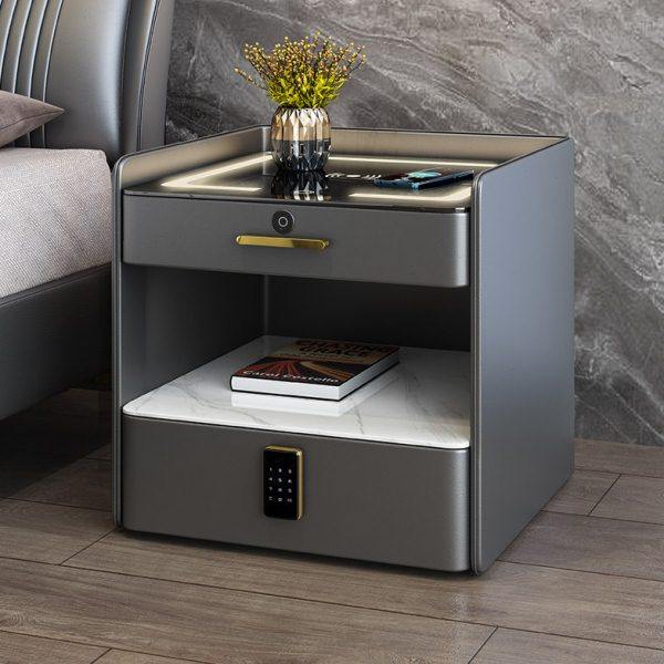 意式高端简约现代轻奢智能床头柜整装多功能无线充电密码锁音响