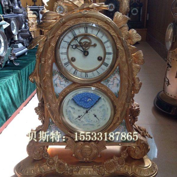 钟表 纯铜古典机械座钟 星辰日月铸铜台钟 老式发条 仿古董欧洲钟