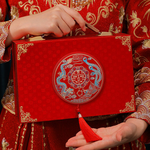 结婚彩礼钱盒提亲聘礼箱订婚现金聘金盒下聘10万礼V金箱子用品大