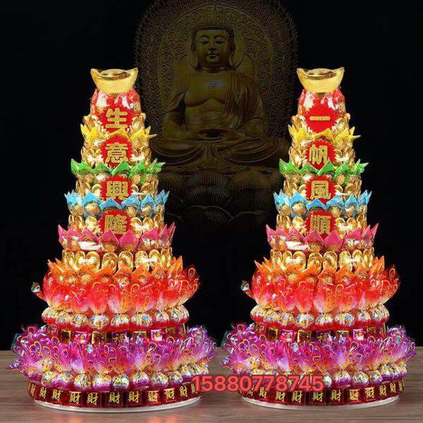 手工莲花糖塔菩萨殿前摆件寺庙法会亮灯荷花灯拜拜神上供文昌君塔