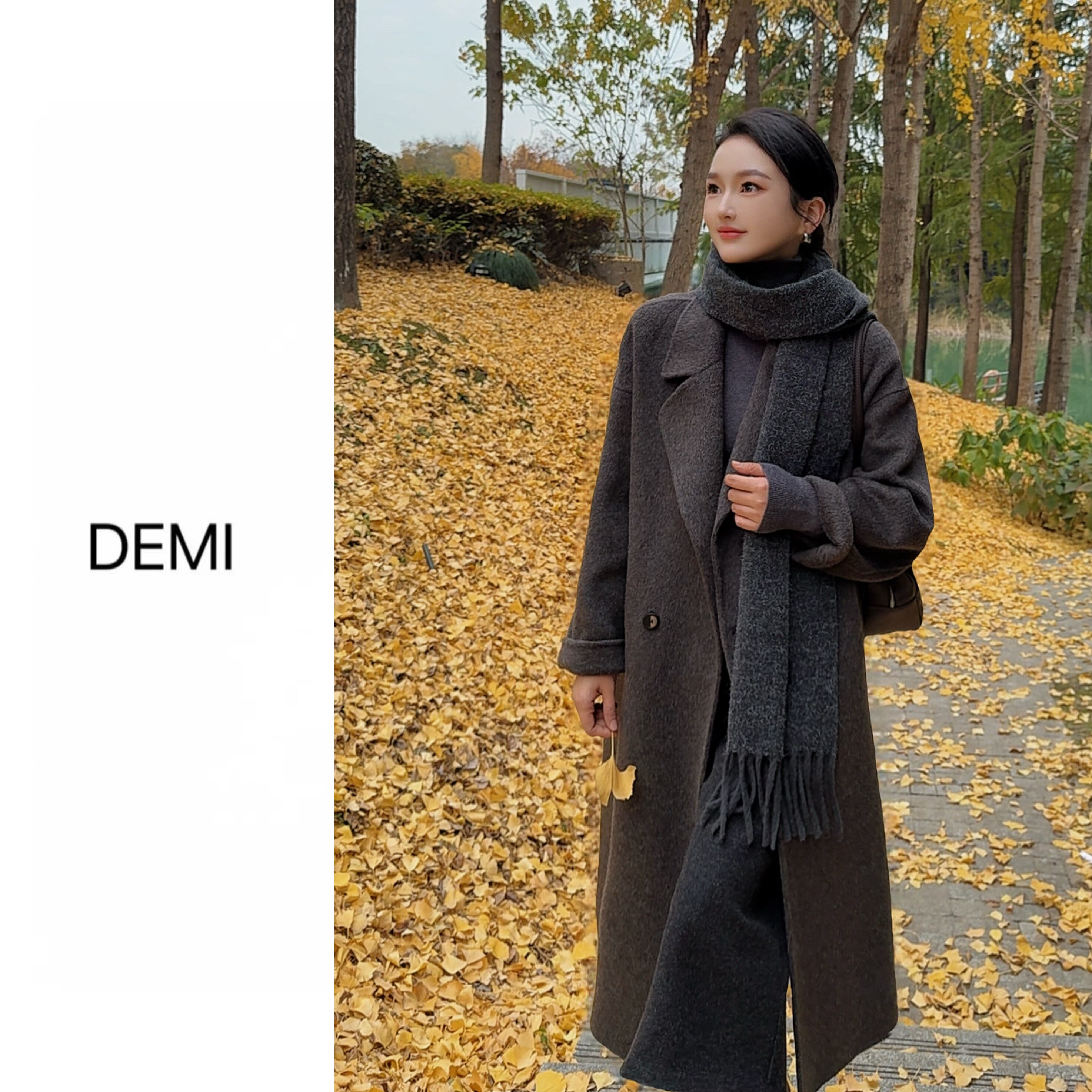 MISS RUILI 定制 百搭高级感双排扣长款气质毛呢大衣F1458