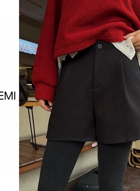 MISS RUILI 定制 冬季高腰宽松百搭休闲毛呢阔腿短裤F1501