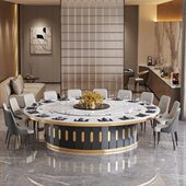 酒店餐桌大圆桌电动转盘现代简约隐藏火锅电磁炉包厢20人圆餐桌椅