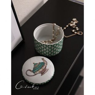 契阔家居发财coin绿色彩瓷陶瓷盖盒首饰盒收纳盒客厅摆件家居饰品