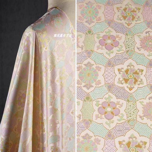 香槟色 八宝万花筒织锦缎提花面料 甜G美马甲中式外套人丝宋锦布