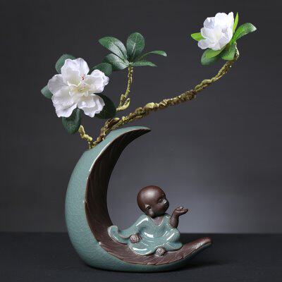 创意水培花盆瓶器绿萝植物玻璃客厅博古架桌面陶瓷小和尚摆件包邮