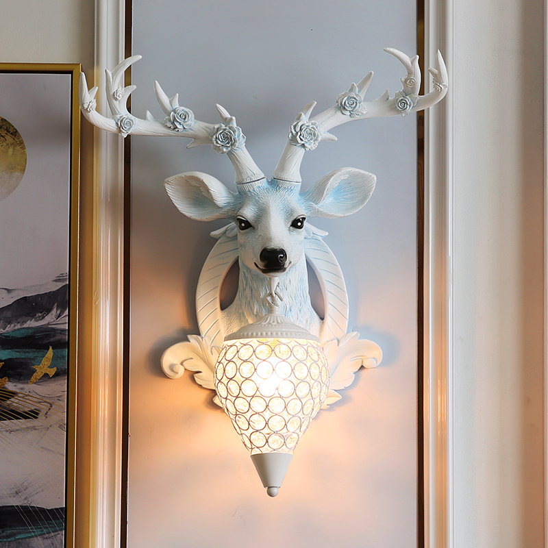 欧式鹿头装饰壁灯客o厅背景墙楼梯玄关门头复古壁挂墙灯卧室床头