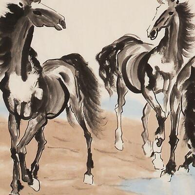 马到画成功徐悲纯鸿手绘装饰画国画水墨画动物画客厅画办室OIB壁