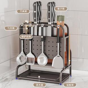 不锈厨房置物架收纳架灰色刀枪架菜板无品牌/架筷笼厨房用钢子品