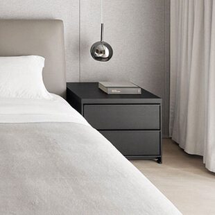 简约锐驰现代多层板实木床头柜黑色极简家具简易抽屉卧室小柜子