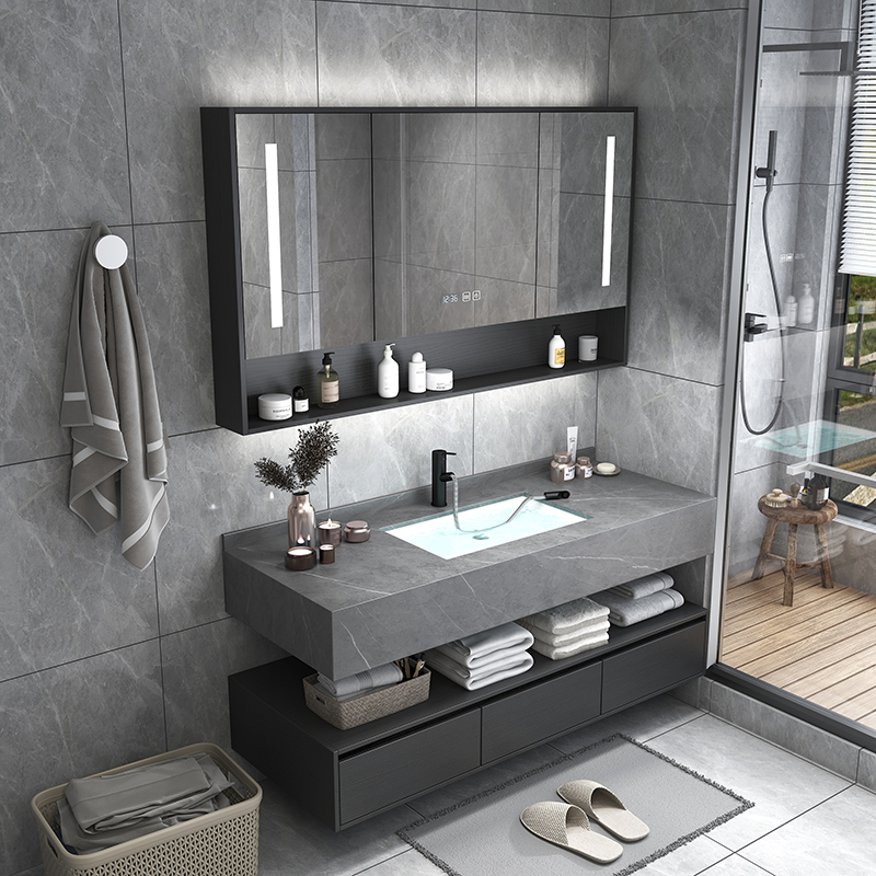 轻奢岩板浴室g柜组合洗脸洗手面盆池卫生间洗漱台一体现代简约镜