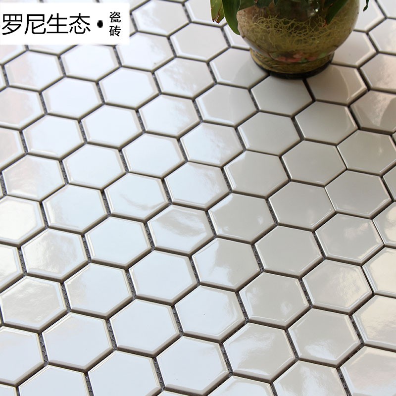 北欧马赛克瓷砖白色六q角砖浴室瓷砖卫生间厨房墙砖客厅餐厅背景