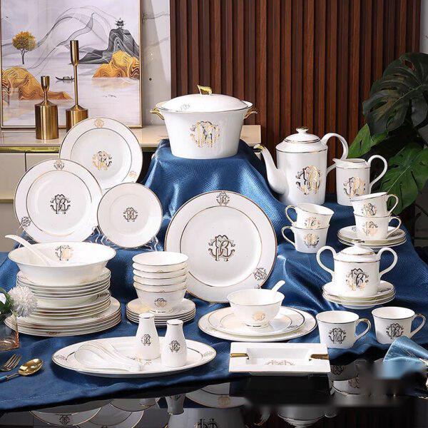 卡哇伊骨瓷餐盘碗勺范家家用餐具陶瓷平盘欧式送礼佳品 中秋送礼