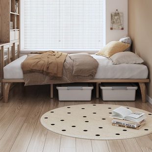 无床头全实木床小户型家用榻榻米齐边省空间高脚白蜡木1.2m双人床