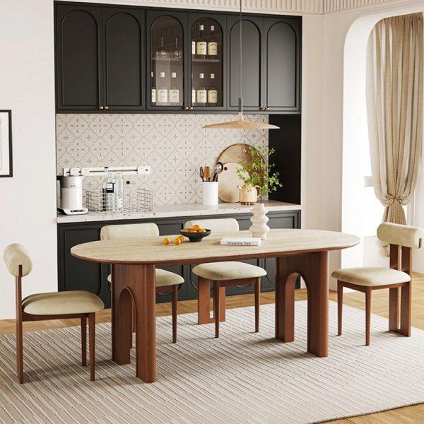 实木岩板餐桌椅轻法式复古侘寂中古风椅子小户型凯旋门椭圆形餐桌,住宅家具,岩板餐桌,淘宝优惠券,粉丝福利购,淘宝优惠卷