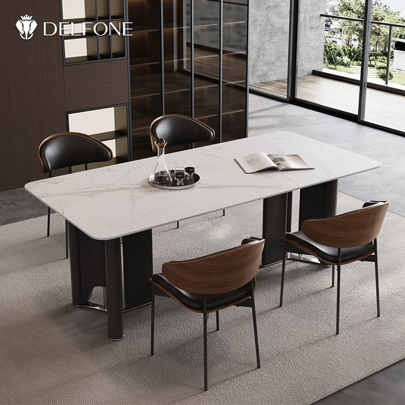 德利丰岩板餐桌2k024新款家用不锈钢现代简约轻奢高级感中古风饭