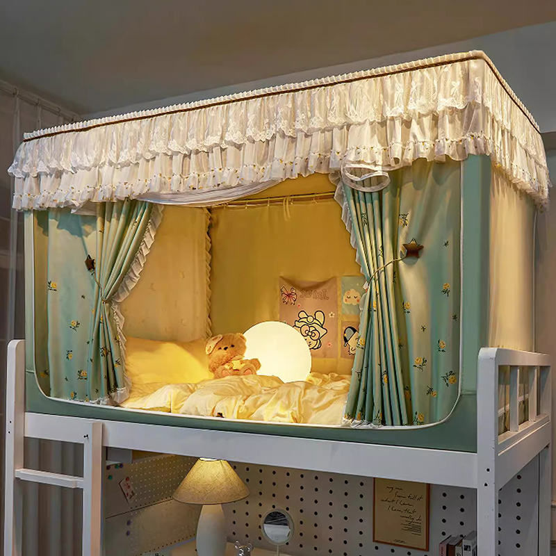 强遮光大学生宿舍床帘蚊帐一体式C寝室上下铺通用住校专用全包单