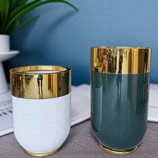 不锈钢花瓶 双色花器 落地金属花盆 花瓶摆件花钵21年新款现代
