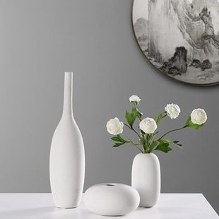 素烧简约白色陶瓷花瓶创意家居客厅北欧装饰品摆设摆件干花插花器