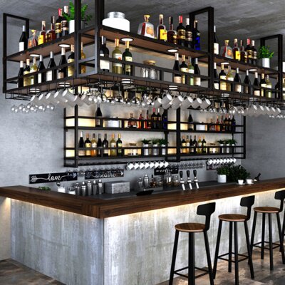 吧台上方吊架悬挂酒架置物架餐厅倒挂红酒杯架工业风酒吧酒柜吊柜