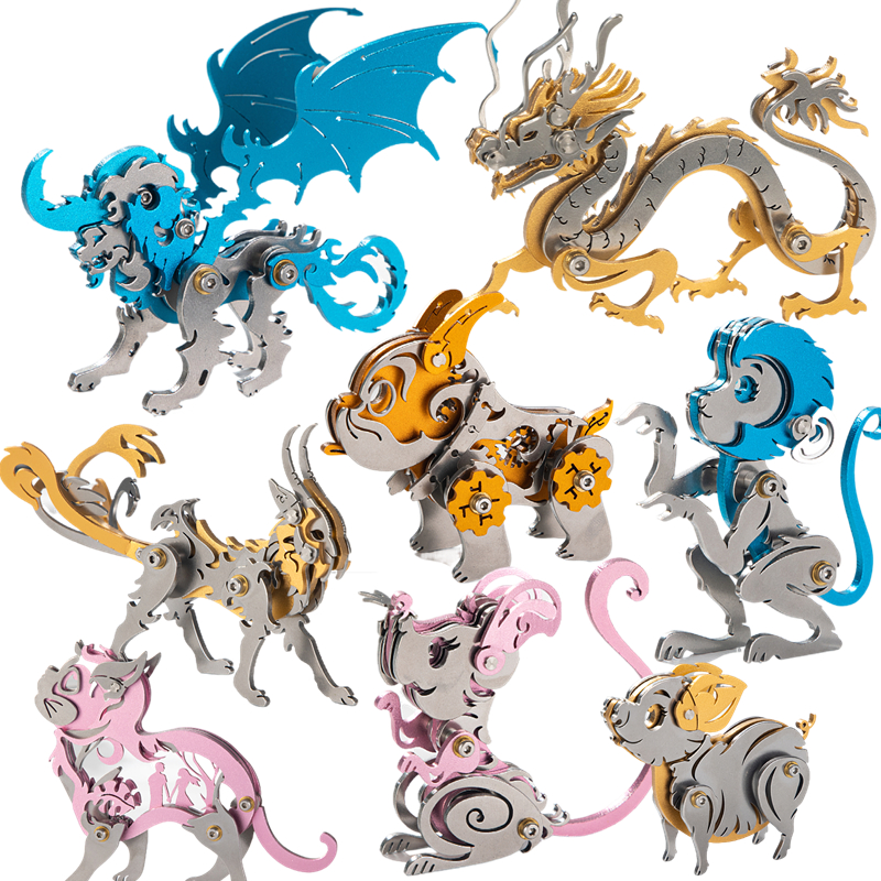 魔客金属拼装模型DIY手工拼图创意生肖龙狗猴山海经神兽动物模型