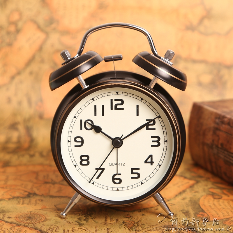 包邮欧式复古闹钟 金属打铃现代简约E 创意个性学生懒人夜光床头