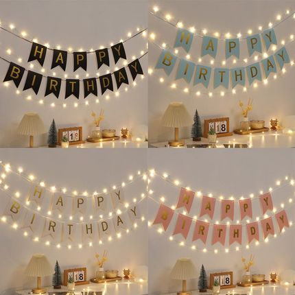 生日拉旗派对横幅字牌背景墙装饰后备箱惊喜字母彩T旗场景布置趴