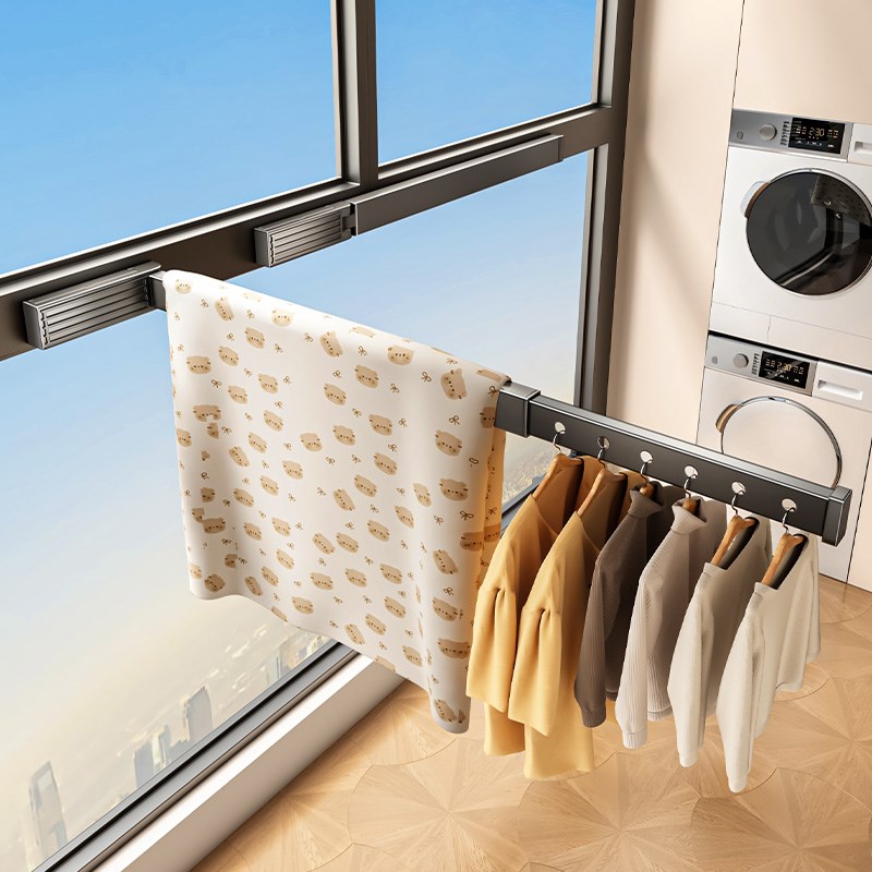 吸盘折叠晾衣架隐形伸缩晾衣杆免打孔室内家用阳S台晒被子晾衣神