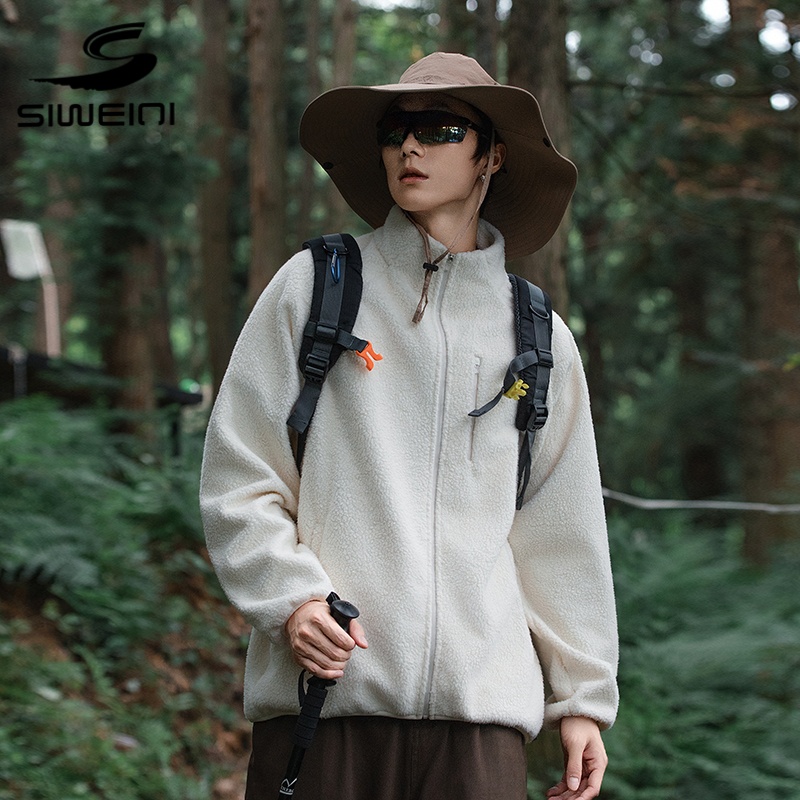 思威琪美式户外运动风男士立领摇粒绒夹克宽松加厚保暖卫衣外套