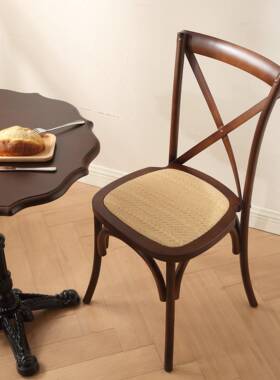 北木欧法式编复古背RBY叉椅藤餐椅椅乡村实椅靠背椅餐厅简约美式