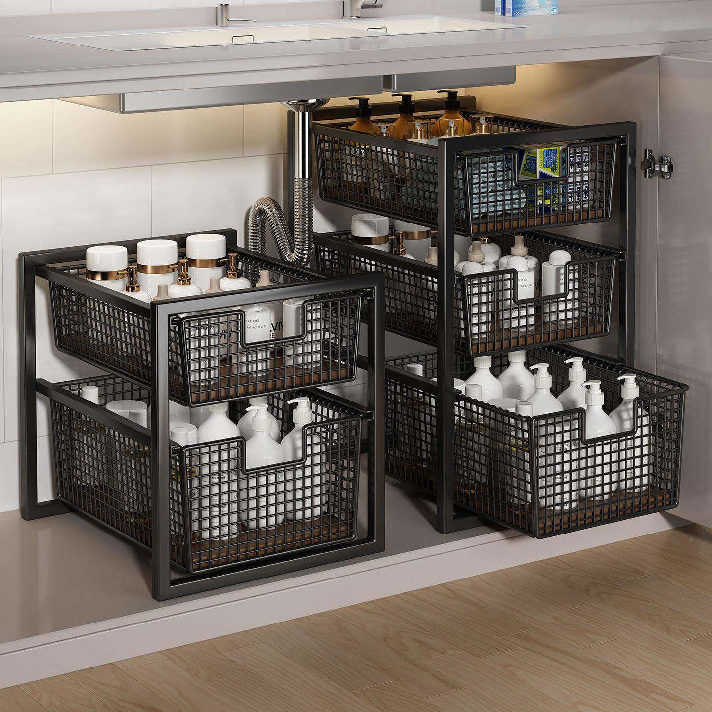 下架水槽置物抽拉33299式房卫间生洗厨漱台下置物架加深拉篮分层