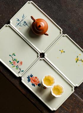 草木灰手绘杯干泡盘花小桂茶盘OYV托盘长方形茶放置盘陶台瓷家用