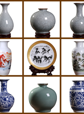 样板房酒店新中式摆件博古架装饰A品陶瓷器青瓷花瓶仿古瓷瓶工艺