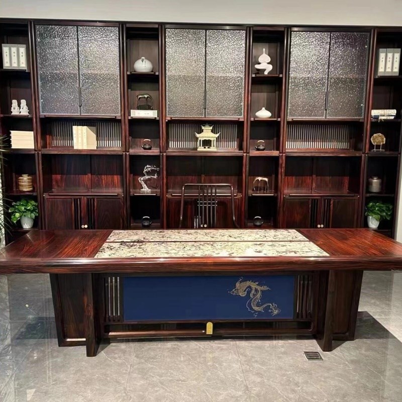 新中式雪山兰茶桌岩板泡茶台轻奢高级感实木O泡茶桌黑胡桃木茶台