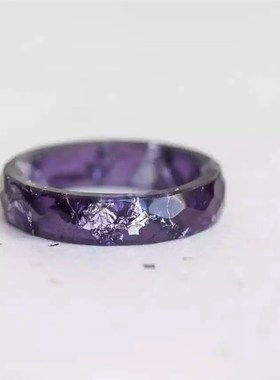 狮心兔 半透明深紫色戒指 银箔片戒指 菱角面T切面树脂戒情侣戒