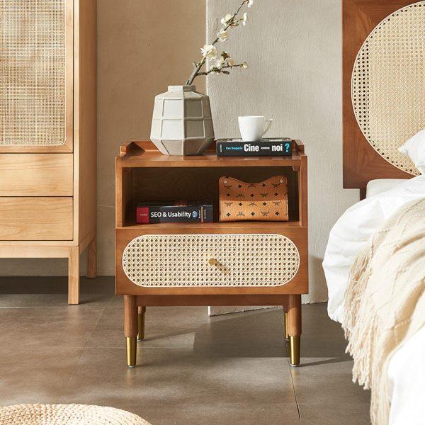 北欧实木床头柜小户型沙发边柜简约藤编边几储物柜角几收纳小柜子,住宅家具,床头柜,淘宝优惠券,粉丝福利购,淘宝优惠卷