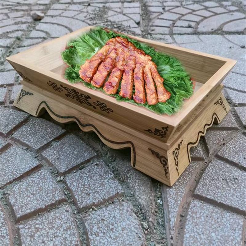 3YK蒙古餐具竹木烤全羊托盘羊腿羊排手把羊肉盘子蒙餐复古原木色