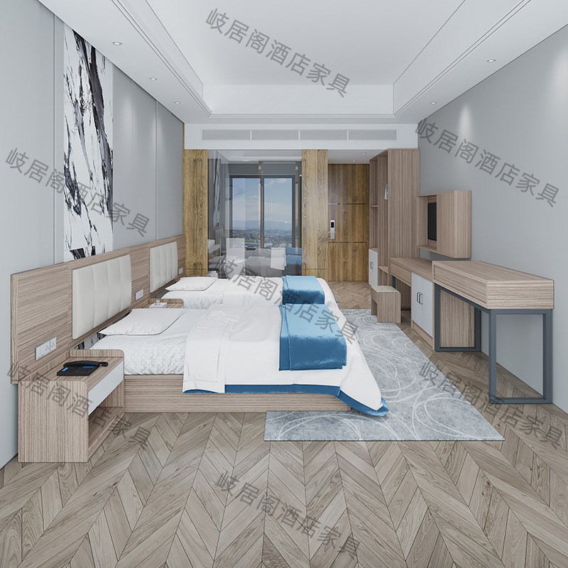 宾馆家具电竞酒店床标间单人间全套客房公寓床架民宿旅专用床箱