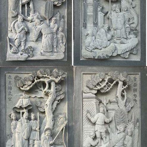 精雕图扫描图四聘 人物四张图灰度图 浮雕图 石雕图 扫描图
