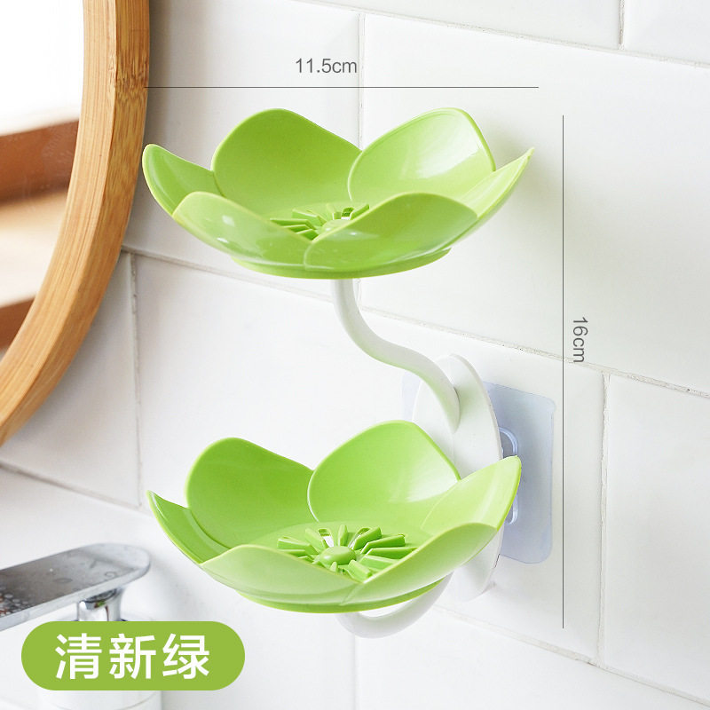 【下单立减50】莲花皂盒免打孔壁挂式双层沥水花朵肥皂香皂盒wf