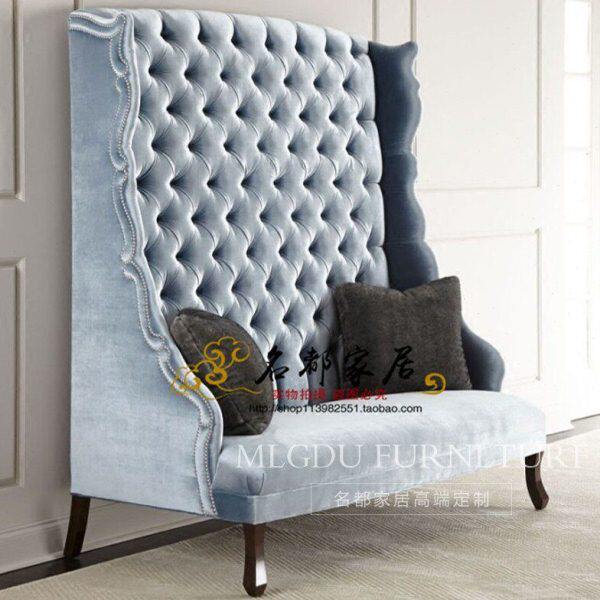 新款实木布艺餐厅沙发椅拉扣高背休闲卡座酒店影楼会所KTV接待椅